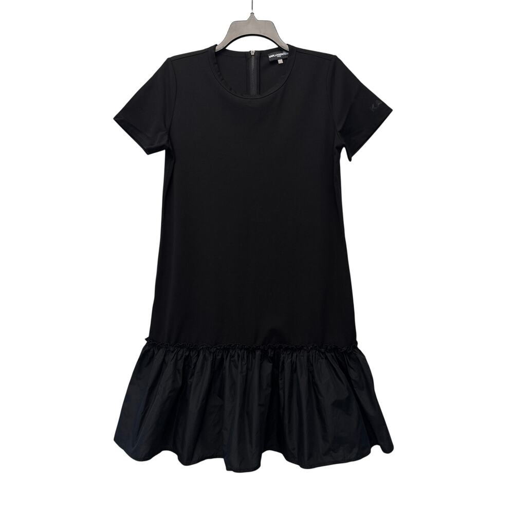 KARL LAGERFELD Paris Taffeta Flounce Hem T-Shirt Dress Women's Size S Black